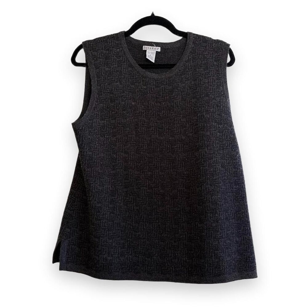 Vintage Rosanna Charcoal Grey Wool Blend Knit Tank Top Sweater Vest Size L
